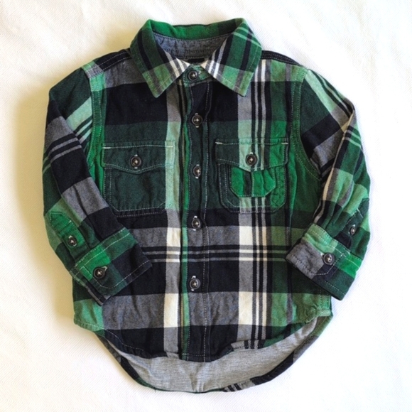 babyGap plaid lined button down & denim jeans outfit set 12-18 months baby boy - Picture 3 of 12